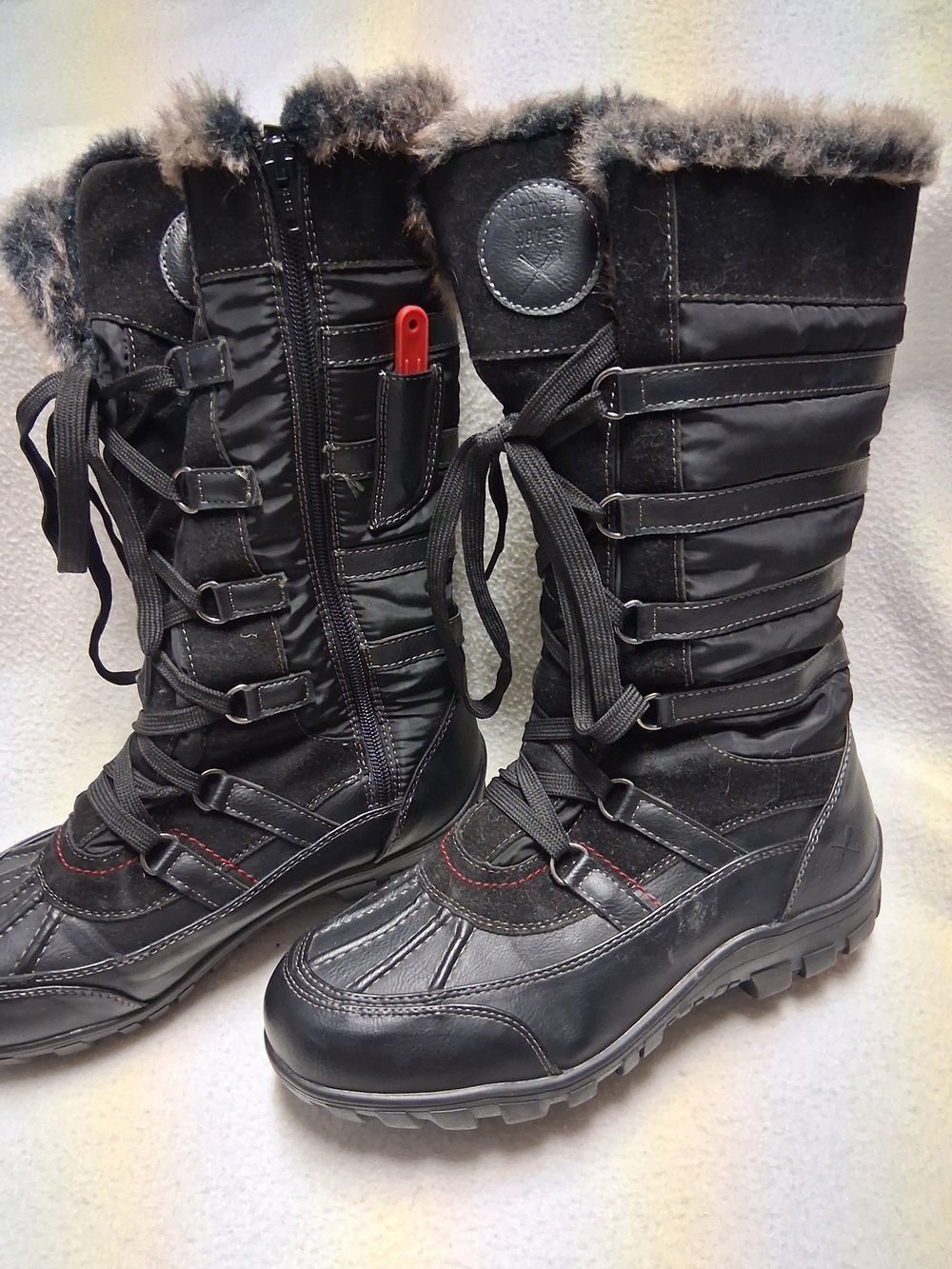 7Denver Hayes Black Women's Faux-Fur Winter Lace-Up Boots TmaxInsulation IceGrip - Picture 2 of 5